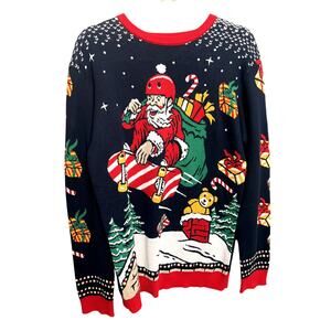 Ugly Christmas Sweater Skateboard Santa Unisex Medium RARE Ugly Christmas Party